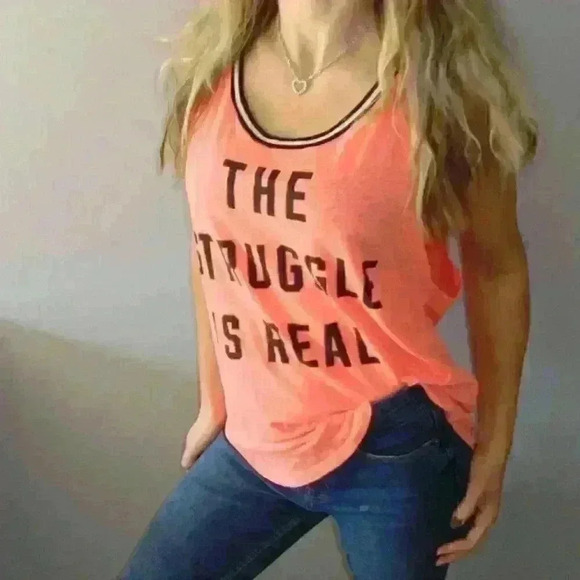Victoria's Secret Pink The Struggle Is Real Graphics Sleeveless Knit Tan… - Picture 2 of 4